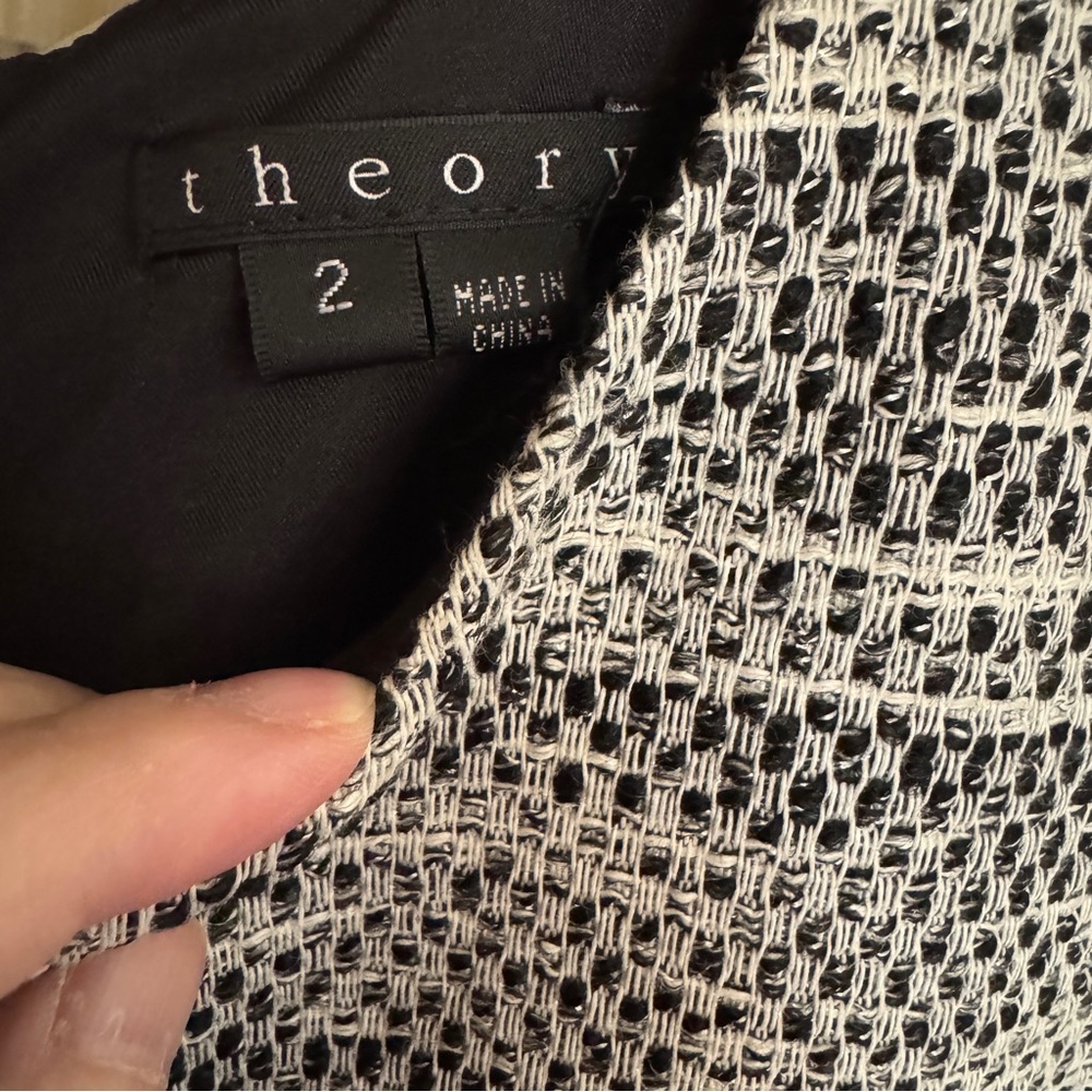 Theory Black White Tweed Sheath Dress Sleeveless Textured Shift Dress Size 2 - Picture 6 of 8